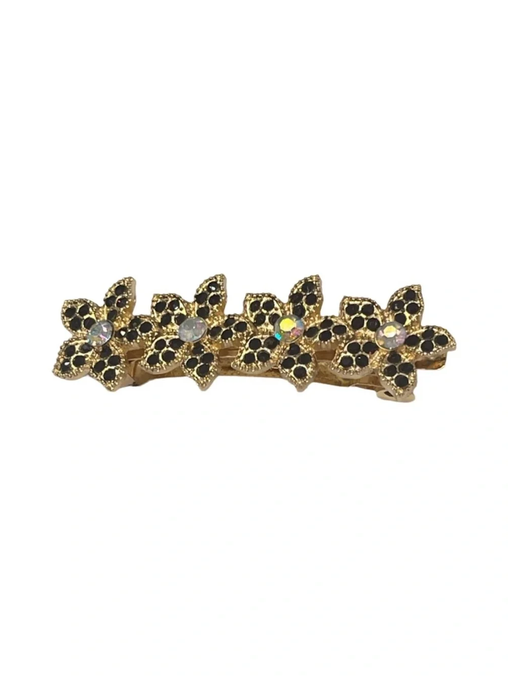 Gold Floral Rhinestone Barrette - Black Rhinestones FINAL PRICE DROP